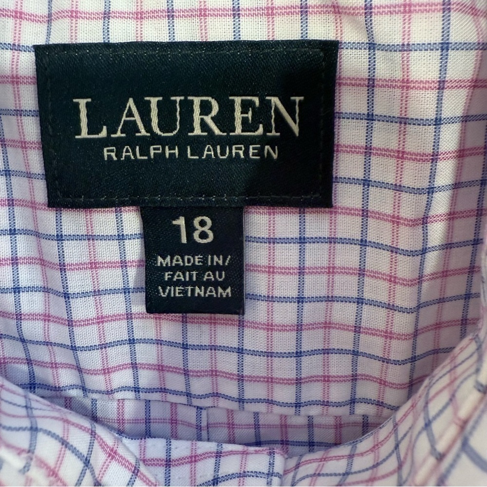 Ralph Lauren Boys Button Up Oxford Shirt White Plaid Crest Logo size 18 Youth - Picture 5 of 6